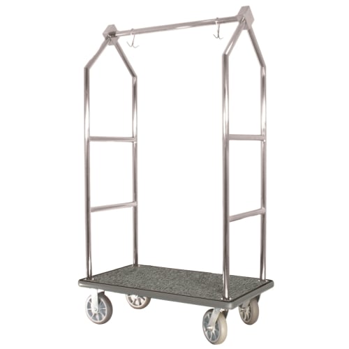 Hospitality 1 Source Contemporary Bellman Cart, 24"Wx71"Hx42"L, Gray Carpet, Stainless Steel